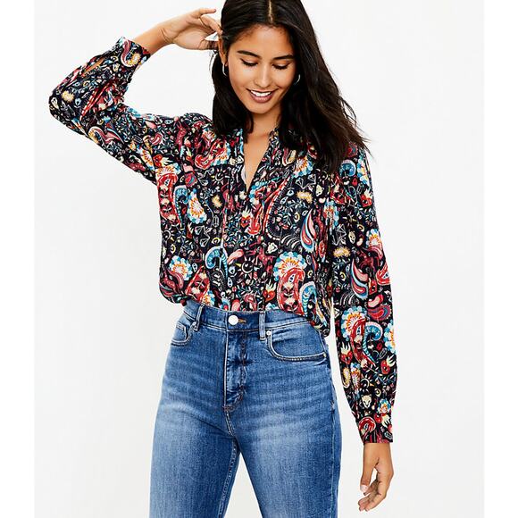 Paisley Long Sleeve V-Neck Blouse Animal Print Mystical - Picture 2 of 12